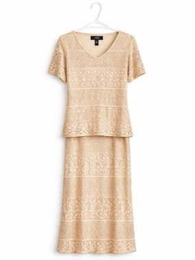 Vintage Algo Champagne & Sparkle Crochet Lace 2-Piece Set – Size 8 EUC